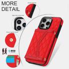 For iPhone 13 Pro Splicing Rhombic Texture Card Bag Phone Case with Long Lanyard(Red) - 3