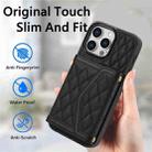 For iPhone 14 Plus / 15 Plus Splicing Rhombic Texture Card Bag Phone Case with Long Lanyard(Black) - 2