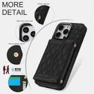 For iPhone 14 Plus / 15 Plus Splicing Rhombic Texture Card Bag Phone Case with Long Lanyard(Black) - 3