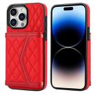 For iPhone 14 Pro Max Splicing Rhombic Texture Card Bag Phone Case with Long Lanyard(Red) - 1