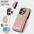 For iPhone 15 Splicing Rhombic Texture Card Bag Phone Case with Long Lanyard(Rose Gold) - 3