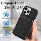 For iPhone 15 Pro Max Splicing Rhombic Texture Card Bag Phone Case with Long Lanyard(Black) - 2