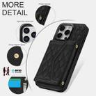 For iPhone 15 Pro Max Splicing Rhombic Texture Card Bag Phone Case with Long Lanyard(Black) - 3