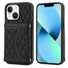 For iPhone 13 mini Splicing Rhombic Texture Card Bag Phone Case with Long Lanyard(Black) - 1