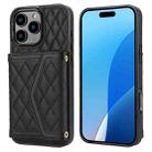 For iPhone 16 Pro Max Splicing Rhombic Texture Card Bag Phone Case with Long Lanyard(Black) - 1