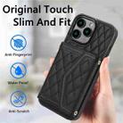 For iPhone 16 Pro Max Splicing Rhombic Texture Card Bag Phone Case with Long Lanyard(Black) - 2