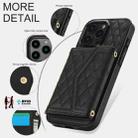 For iPhone 16 Pro Max Splicing Rhombic Texture Card Bag Phone Case with Long Lanyard(Black) - 3