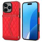 For iPhone 16 Pro Max Splicing Rhombic Texture Card Bag Phone Case with Long Lanyard(Red) - 1