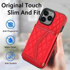 For iPhone 16 Pro Max Splicing Rhombic Texture Card Bag Phone Case with Long Lanyard(Red) - 2