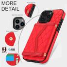 For iPhone 16 Pro Max Splicing Rhombic Texture Card Bag Phone Case with Long Lanyard(Red) - 3