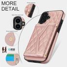 For iPhone 16 Plus Splicing Rhombic Texture Card Bag Phone Case with Long Lanyard(Rose Gold) - 3