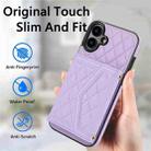 For iPhone 16 Plus Splicing Rhombic Texture Card Bag Phone Case with Long Lanyard(Purple) - 2