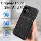 For iPhone 16 Plus Splicing Rhombic Texture Card Bag Phone Case with Long Lanyard(Black) - 2