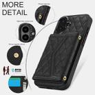 For iPhone 16 Plus Splicing Rhombic Texture Card Bag Phone Case with Long Lanyard(Black) - 3