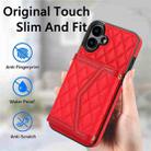 For iPhone 16 Splicing Rhombic Texture Card Bag Phone Case with Long Lanyard(Red) - 2