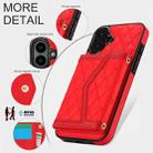 For iPhone 16 Splicing Rhombic Texture Card Bag Phone Case with Long Lanyard(Red) - 3