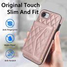 For iPhone 16e Splicing Rhombic Texture Card Bag Phone Case with Long Lanyard(Rose Gold) - 2