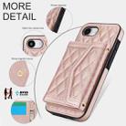 For iPhone 16e Splicing Rhombic Texture Card Bag Phone Case with Long Lanyard(Rose Gold) - 3