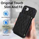 For iPhone 16e Splicing Rhombic Texture Card Bag Phone Case with Long Lanyard(Black) - 2
