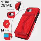 For iPhone 16e Splicing Rhombic Texture Card Bag Phone Case with Long Lanyard(Red) - 3