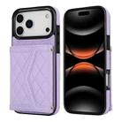 For iPhone 17 Pro Max Splicing Rhombic Texture Card Bag Phone Case with Long Lanyard(Purple) - 1
