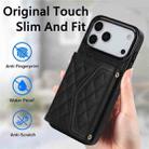For iPhone 17 Pro Max Splicing Rhombic Texture Card Bag Phone Case with Long Lanyard(Black) - 2