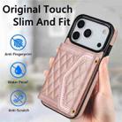 For iPhone 17 Pro Splicing Rhombic Texture Card Bag Phone Case with Long Lanyard(Rose Gold) - 2