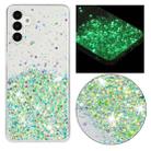 For Samsung Galaxy A04S Transparent Frame Noctilucent Glitter Powder TPU Phone Case(Green) - 1