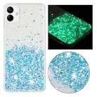 For Samsung Galaxy A05 Transparent Frame Noctilucent Glitter Powder TPU Phone Case(Blue) - 1
