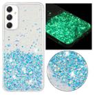 For Samsung Galaxy A05s Transparent Frame Noctilucent Glitter Powder TPU Phone Case(Blue) - 1