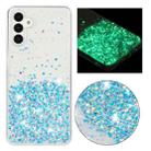 For Samsung Galaxy A14 5G Transparent Frame Noctilucent Glitter Powder TPU Phone Case(Blue) - 1