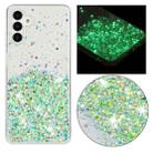 For Samsung Galaxy A14 5G Transparent Frame Noctilucent Glitter Powder TPU Phone Case(Green) - 1