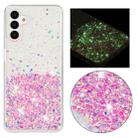 For Samsung Galaxy A35 5G Transparent Frame Noctilucent Glitter Powder TPU Phone Case(Pink) - 1