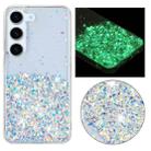 For Samsung Galaxy S23 5G Transparent Frame Noctilucent Glitter Powder TPU Phone Case(White) - 1