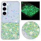 For Samsung Galaxy S23 5G Transparent Frame Noctilucent Glitter Powder TPU Phone Case(Green) - 1