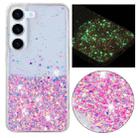 For Samsung Galaxy S23+ 5G Transparent Frame Noctilucent Glitter Powder TPU Phone Case(Pink) - 1