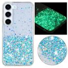 For Samsung Galaxy S23+ 5G Transparent Frame Noctilucent Glitter Powder TPU Phone Case(Blue) - 1