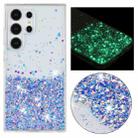 For Samsung Galaxy S23 Ultra 5G Transparent Frame Noctilucent Glitter Powder TPU Phone Case(Purple) - 1