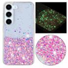 For Samsung Galaxy S24 5G Transparent Frame Noctilucent Glitter Powder TPU Phone Case(Pink) - 1