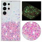 For Samsung Galaxy S24 Ultra 5G Transparent Frame Noctilucent Glitter Powder TPU Phone Case(Pink) - 1