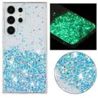 For Samsung Galaxy S24 Ultra 5G Transparent Frame Noctilucent Glitter Powder TPU Phone Case(Blue) - 1