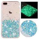 For iPhone 8 Plus / 7 Plus Transparent Frame Noctilucent Glitter Powder TPU Phone Case(Blue) - 1
