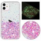 For iPhone 11 Transparent Frame Noctilucent Glitter Powder TPU Phone Case(Pink) - 1