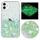 For iPhone 11 Transparent Frame Noctilucent Glitter Powder TPU Phone Case(Green) - 1