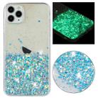 For iPhone 11 Pro Transparent Frame Noctilucent Glitter Powder TPU Phone Case(Blue) - 1