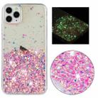 For iPhone 11 Pro Max Transparent Frame Noctilucent Glitter Powder TPU Phone Case(Pink) - 1