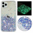 For iPhone 11 Pro Max Transparent Frame Noctilucent Glitter Powder TPU Phone Case(Purple) - 1