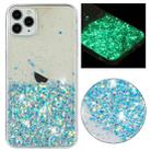 For iPhone 11 Pro Max Transparent Frame Noctilucent Glitter Powder TPU Phone Case(Blue) - 1