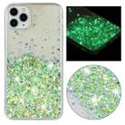 For iPhone 11 Pro Max Transparent Frame Noctilucent Glitter Powder TPU Phone Case(Green) - 1