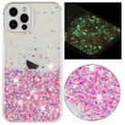 For iPhone 12 Pro Transparent Frame Noctilucent Glitter Powder TPU Phone Case(Pink) - 1
